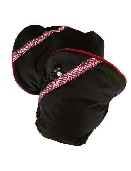 Melni ratu cimdi ar prievītes apdari